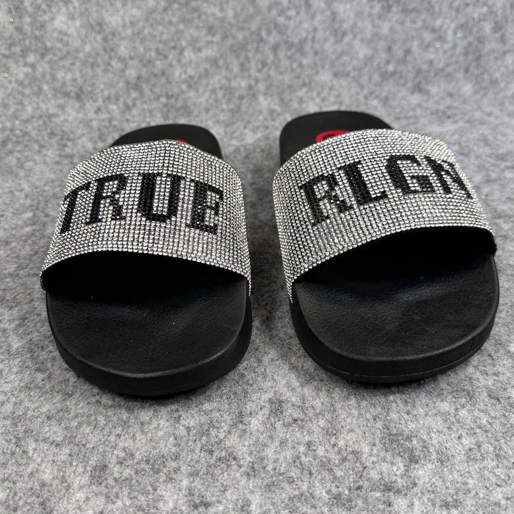 True Religion Meyer Pool Slides Womens Black Logo Sandals Slip On Size 6 - Picture 3 of 14